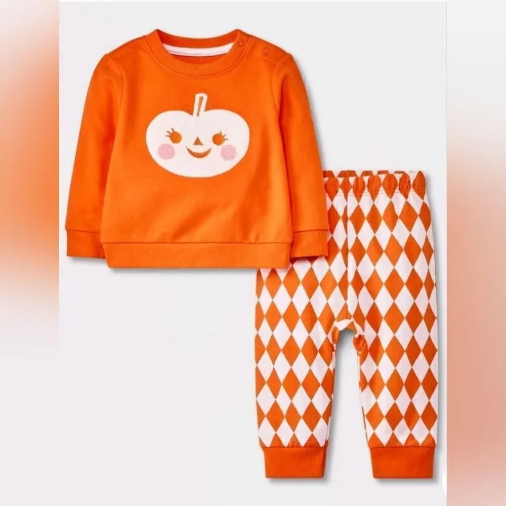 Cat & Jack Thanksgiving Halloween Baby Unisex Boy Girl Top and Pants Set, NWT